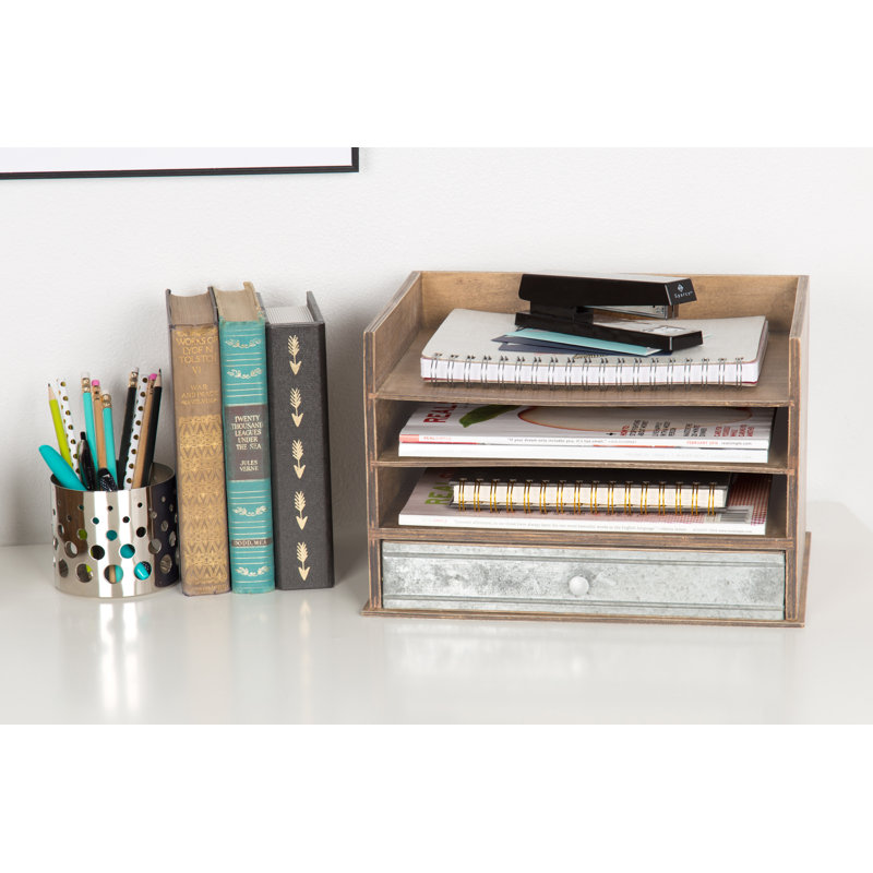 Kate and Laurel Industrious Desktop Wood Letter Tray with 3 Trays and